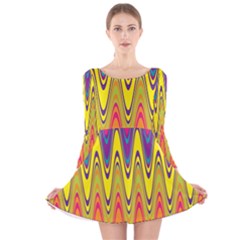 Retro Colorful Waves Background Long Sleeve Velvet Skater Dress