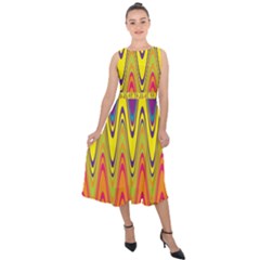 Retro Colorful Waves Background Midi Tie-back Chiffon Dress