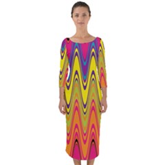 Retro Colorful Waves Background Quarter Sleeve Midi Bodycon Dress