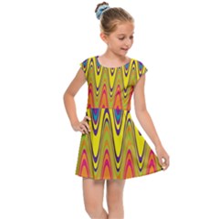 Retro Colorful Waves Background Kids  Cap Sleeve Dress