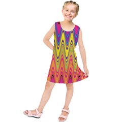 Retro Colorful Waves Background Kids  Tunic Dress by Nexatart