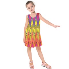 Retro Colorful Waves Background Kids  Sleeveless Dress