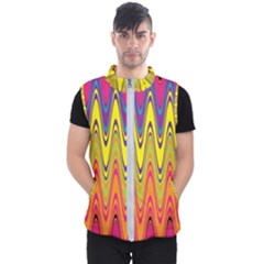 Retro Colorful Waves Background Men s Puffer Vest