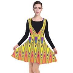 Retro Colorful Waves Background Plunge Pinafore Dress