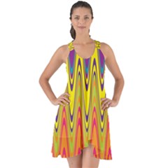 Retro Colorful Waves Background Show Some Back Chiffon Dress