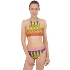 Retro Colorful Waves Background Racer Front Bikini Set by Nexatart