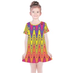 Retro Colorful Waves Background Kids  Simple Cotton Dress