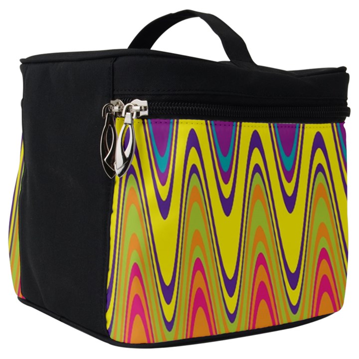 Retro Colorful Waves Background Make Up Travel Bag (Big)