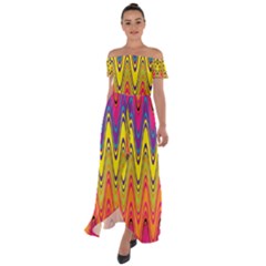 Retro Colorful Waves Background Off Shoulder Open Front Chiffon Dress