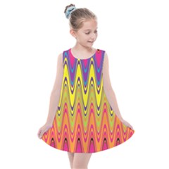 Retro Colorful Waves Background Kids  Summer Dress