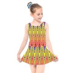 Retro Colorful Waves Background Kids  Skater Dress Swimsuit