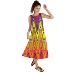 Retro Colorful Waves Background Summer Maxi Dress