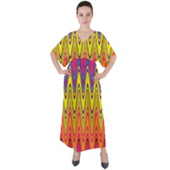 Retro Colorful Waves Background V-neck Boho Style Maxi Dress