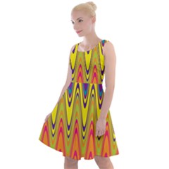 Retro Colorful Waves Background Knee Length Skater Dress