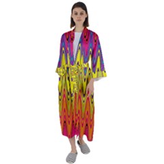 Retro Colorful Waves Background Maxi Satin Kimono