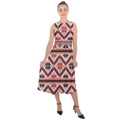 Folklore Ethnic Pattern Background Midi Tie-back Chiffon Dress