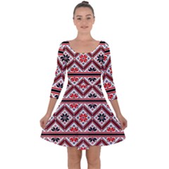 Folklore Ethnic Pattern Background Quarter Sleeve Skater Dress