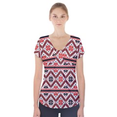 Folklore Ethnic Pattern Background Short Sleeve Front Detail Top by Nexatart