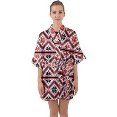 Folklore Ethnic Pattern Background Half Sleeve Satin Kimono 