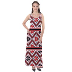 Folklore Ethnic Pattern Background Sleeveless Velour Maxi Dress