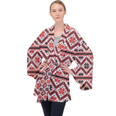 Folklore Ethnic Pattern Background Long Sleeve Velvet Kimono 