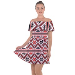 Folklore Ethnic Pattern Background Off Shoulder Velour Dress