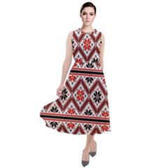 Folklore Ethnic Pattern Background Round Neck Boho Dress