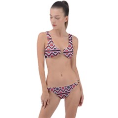 Folklore Ethnic Pattern Background Ring Detail Crop Bikini Set