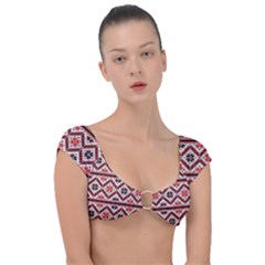 Folklore Ethnic Pattern Background Cap Sleeve Ring Bikini Top