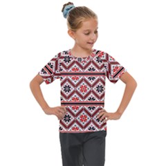 Folklore Ethnic Pattern Background Kids  Mesh Piece Tee