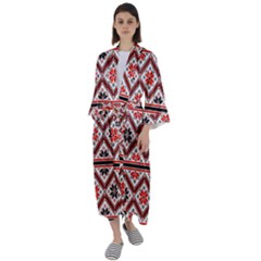 Folklore Ethnic Pattern Background Maxi Satin Kimono