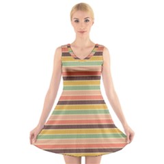 Vintage Stripes Lines Background V-neck Sleeveless Dress