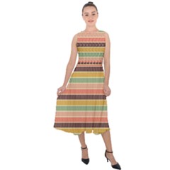 Vintage Stripes Lines Background Midi Tie-back Chiffon Dress