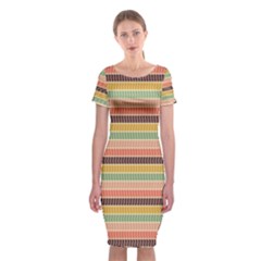 Vintage Stripes Lines Background Classic Short Sleeve Midi Dress