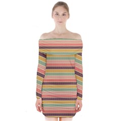 Vintage Stripes Lines Background Long Sleeve Off Shoulder Dress