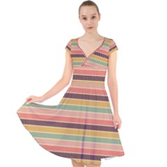 Vintage Stripes Lines Background Cap Sleeve Front Wrap Midi Dress