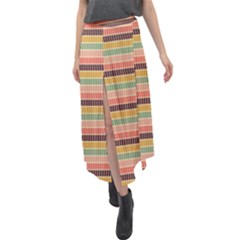 Vintage Stripes Lines Background Velour Split Maxi Skirt