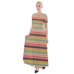 Vintage Stripes Lines Background Half Sleeves Maxi Dress