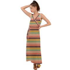 Vintage Stripes Lines Background V-neck Chiffon Maxi Dress