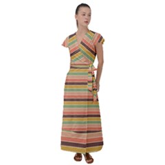 Vintage Stripes Lines Background Flutter Sleeve Maxi Dress