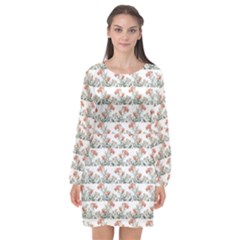 Photo Illustration Floral Motif Striped Design Long Sleeve Chiffon Shift Dress 