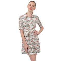 Photo Illustration Floral Motif Striped Design Belted Shirt Dress by dflcprintsclothing