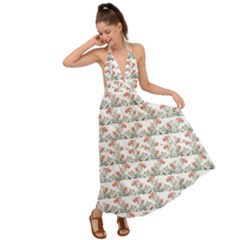 Photo Illustration Floral Motif Striped Design Backless Maxi Beach Dress