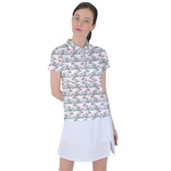 Photo Illustration Floral Motif Striped Design Women s Polo Tee