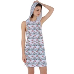 Photo Illustration Floral Motif Striped Design Racer Back Hoodie Dress by dflcprintsclothing