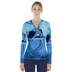 Wonderful Jellyfish Women V-neck Long Sleeve Top by FantasyWorld7