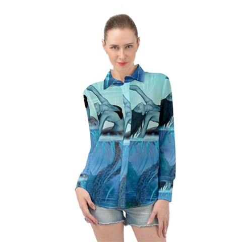 Wonderful Jellyfish Women Long Sleeve Chiffon Shirt by FantasyWorld7