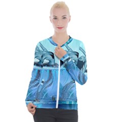 Wonderful Jellyfish Women Casual Zip Up Jacket by FantasyWorld7