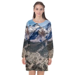 El Chalten Landcape Andes Patagonian Mountains, Agentina Long Sleeve Chiffon Shift Dress  by dflcprintsclothing