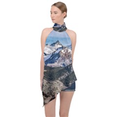 El Chalten Landcape Andes Patagonian Mountains, Agentina Halter Asymmetric Satin Top by dflcprintsclothing